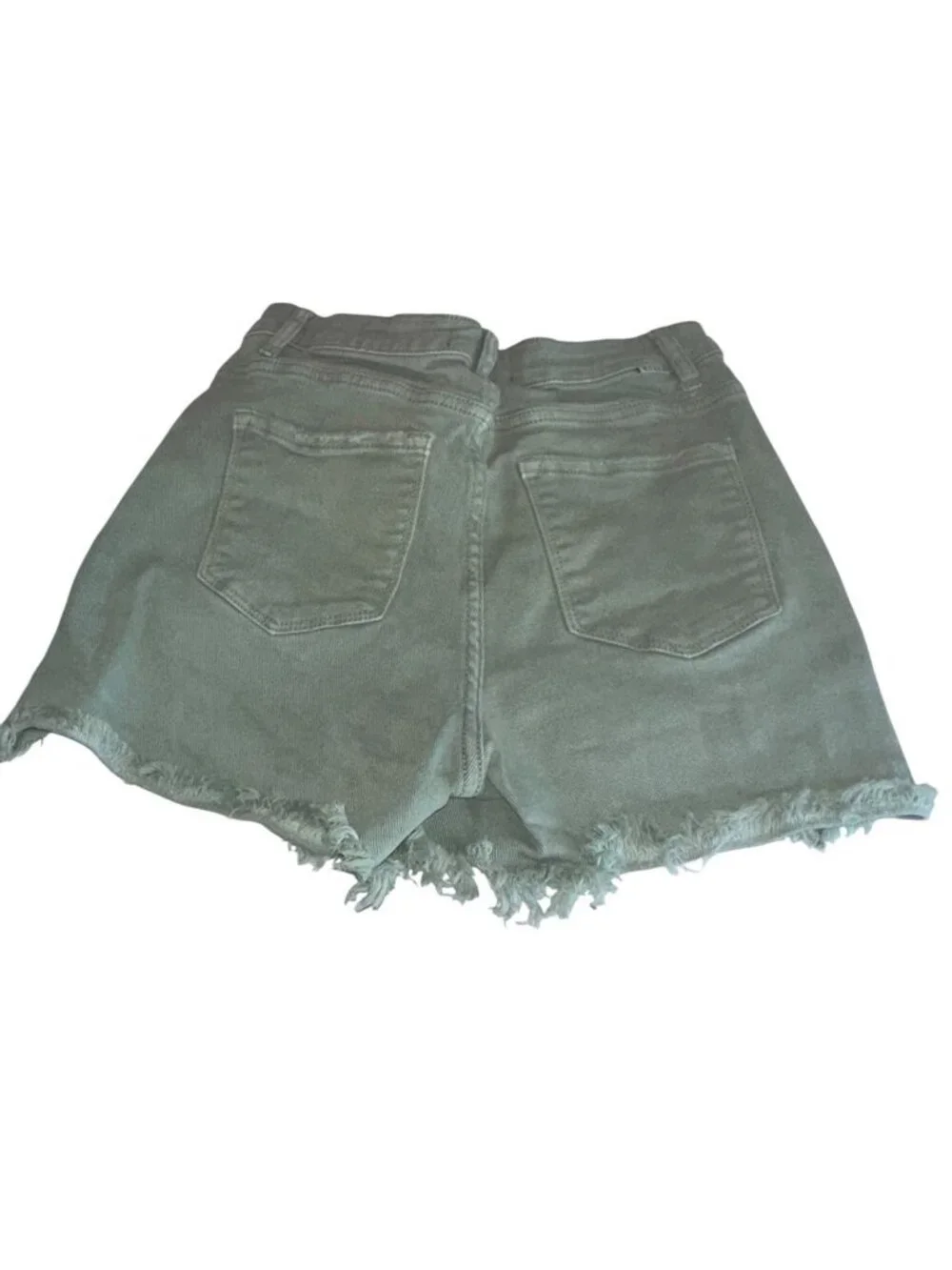 Willow Boutique x Risen Jeans Green Denim Cut Off Shorts M Fringe Pockets